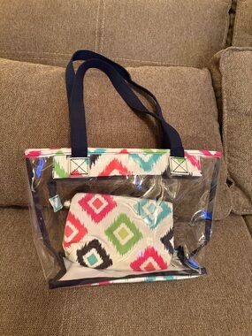 Clear Beach Tote with Multicolor Geometric Pouch